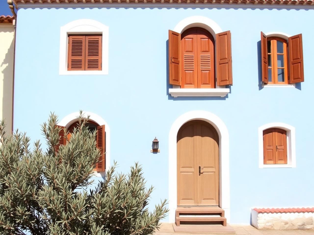 Fachada estilo Mediterránea pintada con Azul Mediterráneo de Berel