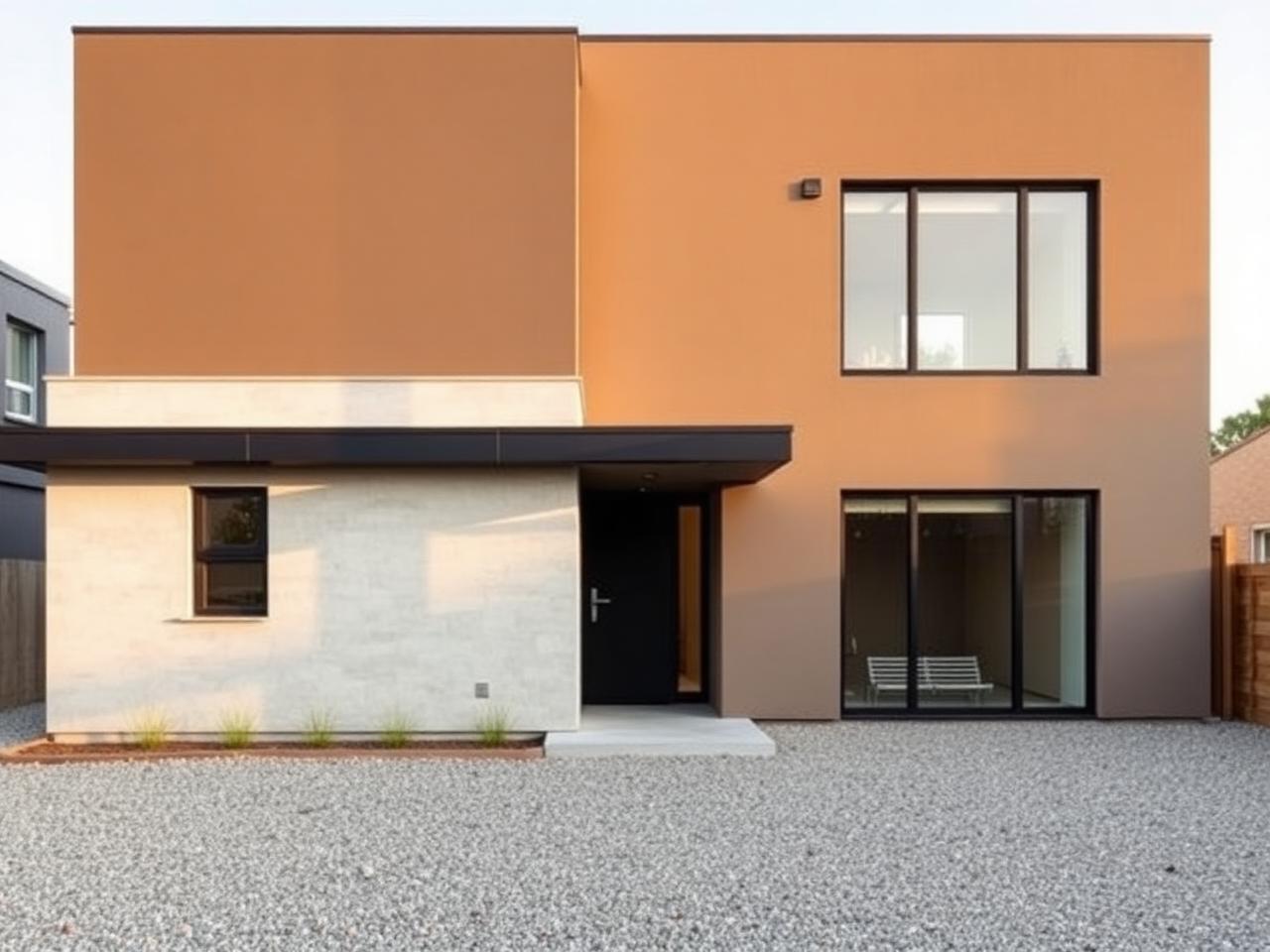 Fachada estilo Industrial moderna pintada con Viejo Adoquín de Berel